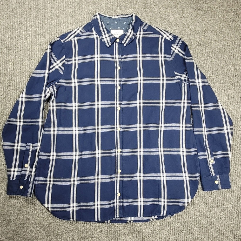 Jachs Girlfriend Plaid Button Down Shirt Navy Blue Women Large Long Sleeve
